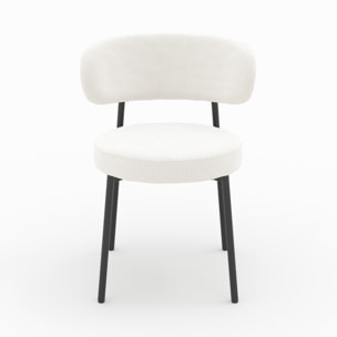 Lot de 2 chaises en tissu bouclé blanc cassé et pieds noirs - Maëlie