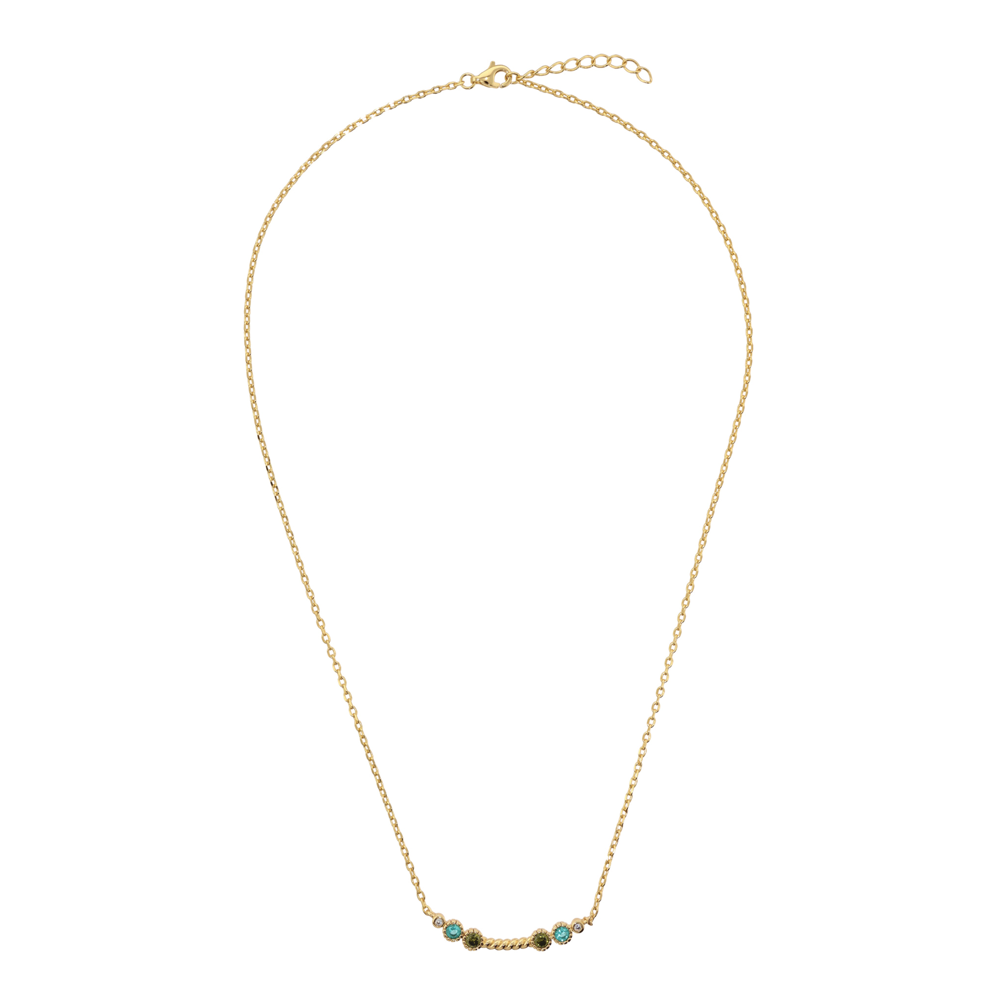 Collana Girocollo con Elemento Texture Corda e Cubic Zirconia Blu, Verdi e Bianche