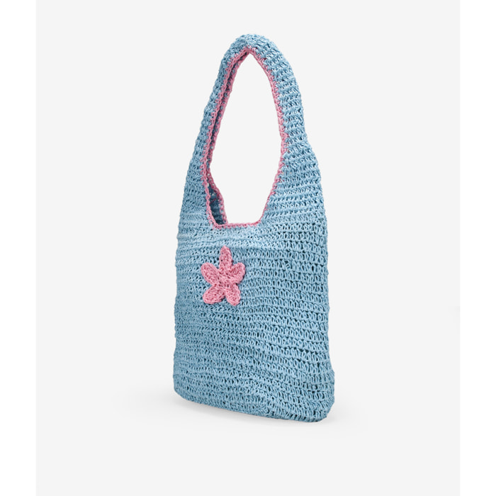 Bolso de hombro rafia azul con estrella