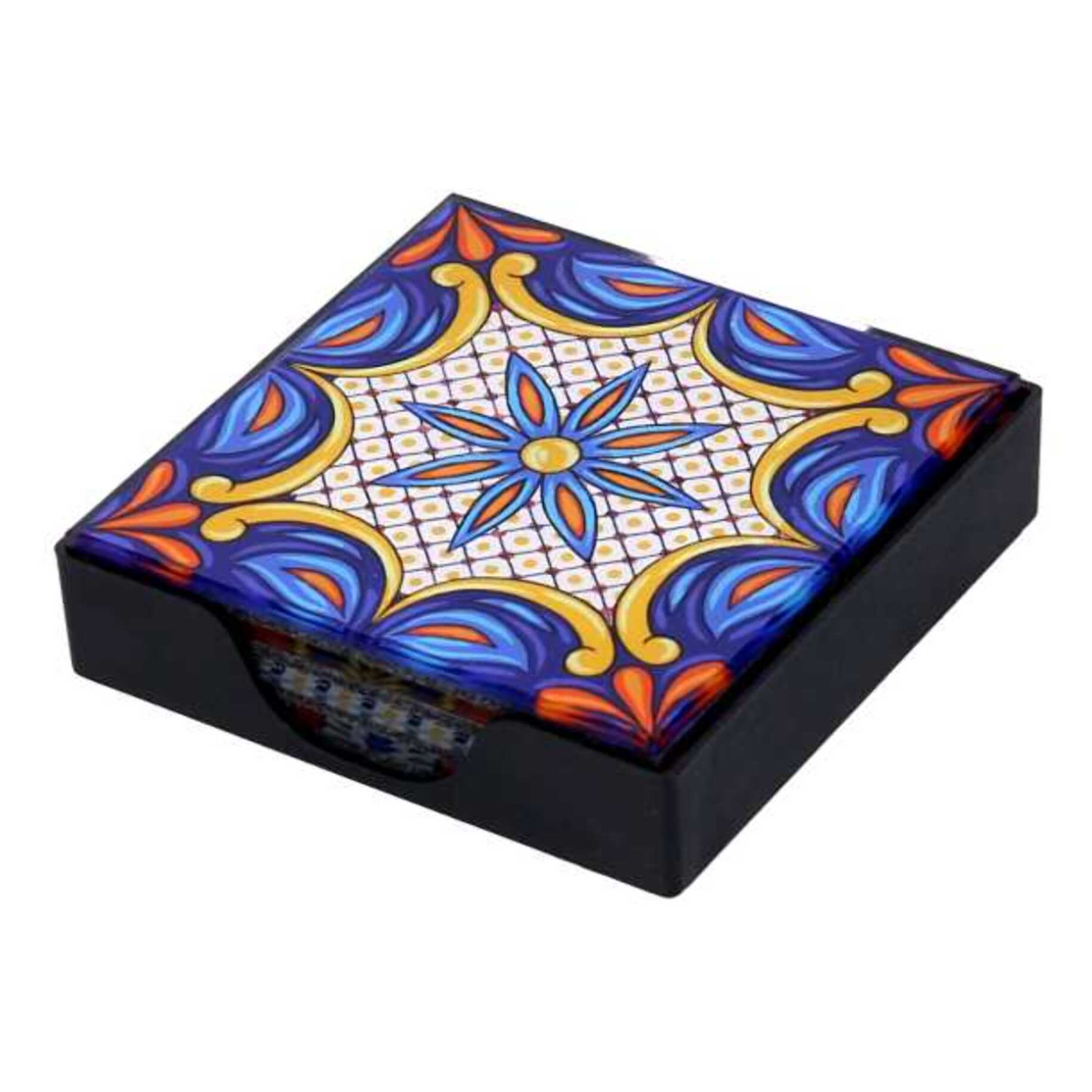 Sottobicchiere in vetro confezione da 4 pezzi assortiti blu quadro cm10x10x0,6