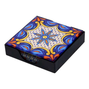 Sottobicchiere in vetro confezione da 4 pezzi assortiti blu quadro cm10x10x0,6