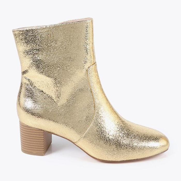 Stivaletto Metallizzato con Tacco Effetto Legno