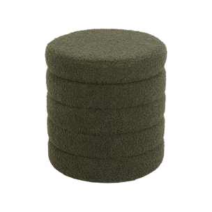 Tabouret en bouclettes kaki avec coffre de rangement intégré