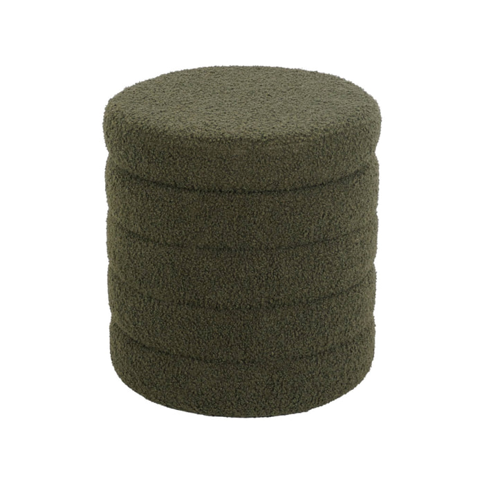 Tabouret en bouclettes kaki avec coffre de rangement intégré