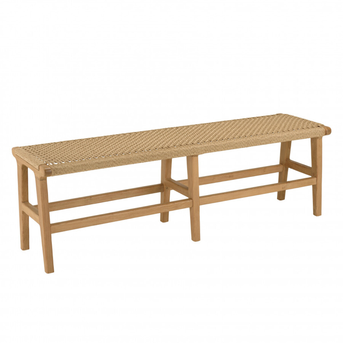 VALERIA - Banc de jardin 3 places teck assise rotin synthétique beige