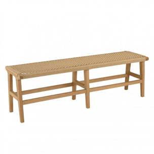 VALERIA - Banc de jardin 3 places teck assise rotin synthétique beige