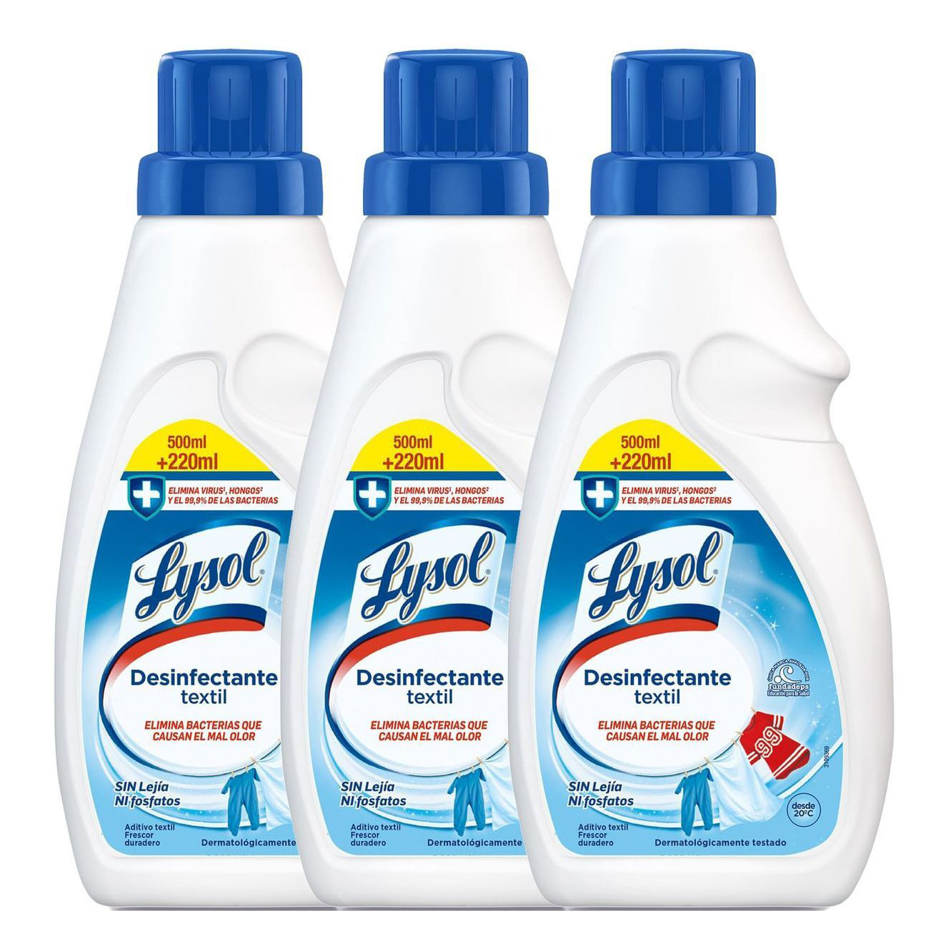 Lysol Desinfectante Textil, elimina el mal olor de la ropa - 2,16L (3x720ml)