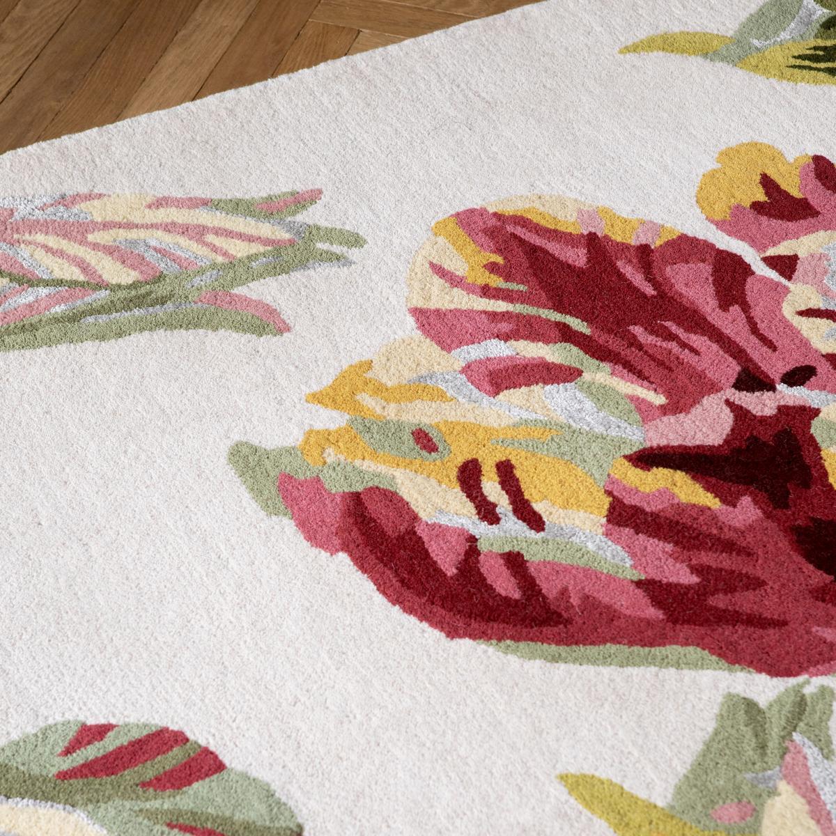 Tapis salon et chambre fait main en laine motif floral WANI