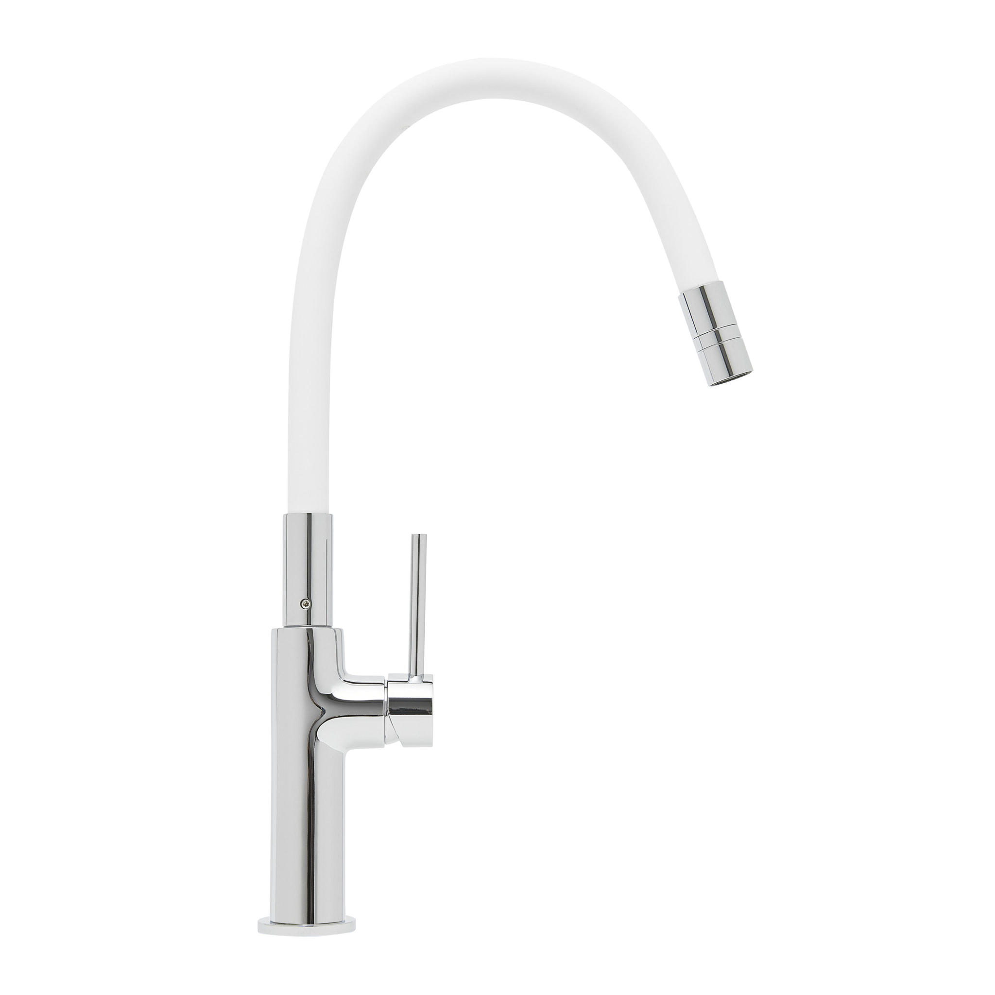 Mitigeur pour évier de cuisine, bec flexible en silicone, aérateur Neoperl®, cartouche en céramique, blanc/chrome (SATBSD290B)