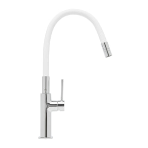 Mitigeur pour évier de cuisine, bec flexible en silicone, aérateur Neoperl®, cartouche en céramique, blanc/chrome (SATBSD290B)