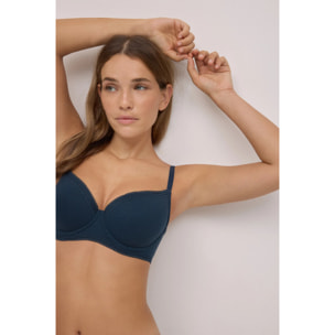 Reggiseno con ferretto imbottito a coste con pizzo blu navy, coppe B e C