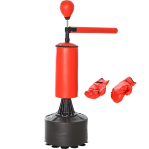 HOMCOM Sacco da Boxe ad Altezza Regolabile con Punching Ball e Base Riempibile, 88x48x155-205 cm, Rosso e Nero