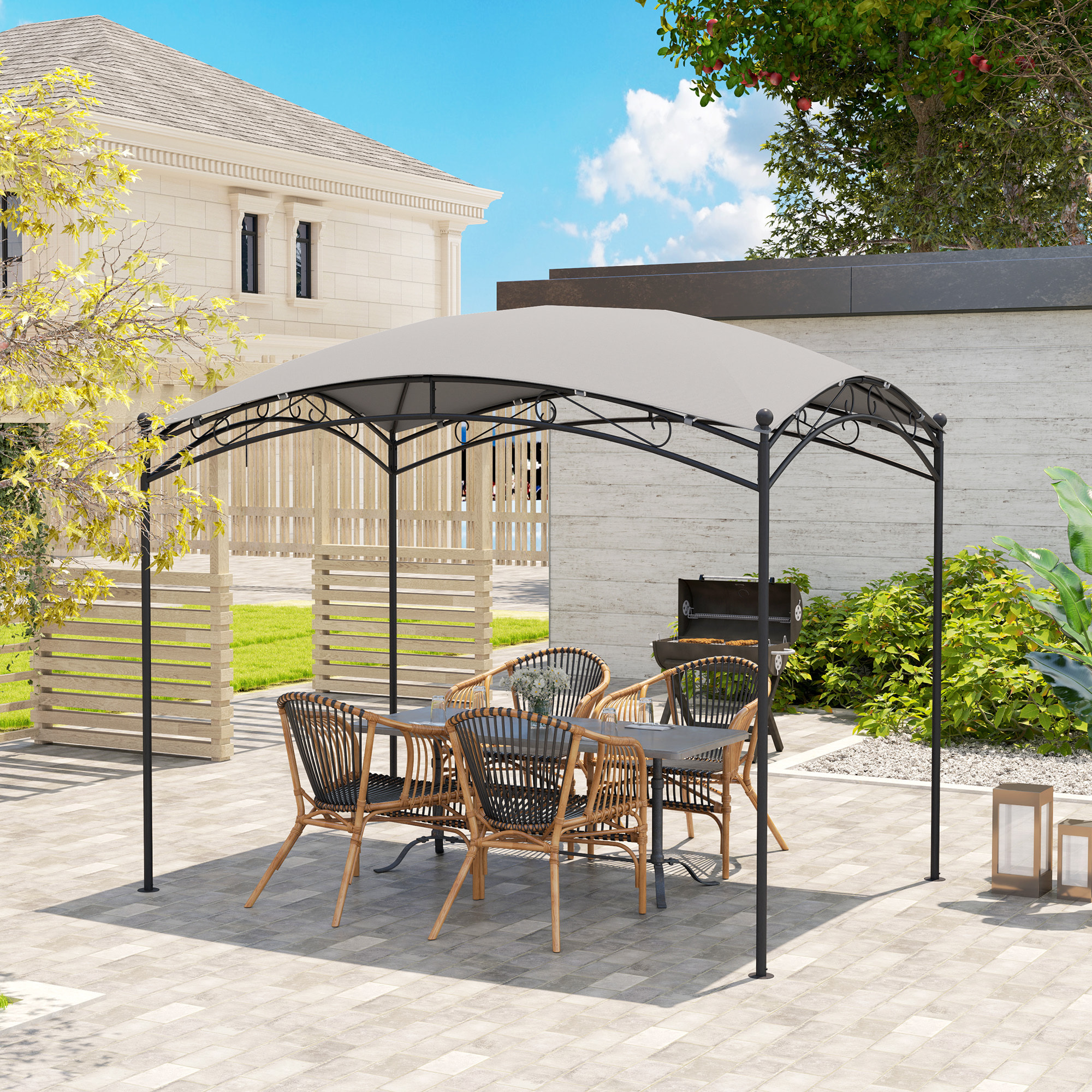 Cenador para Jardín 3x2 m Pérgola de Jardín Gazebo con Cúpula Elegante y Estructura Metálica Impermeable Carpa para Exterior Terraza Patio Gris