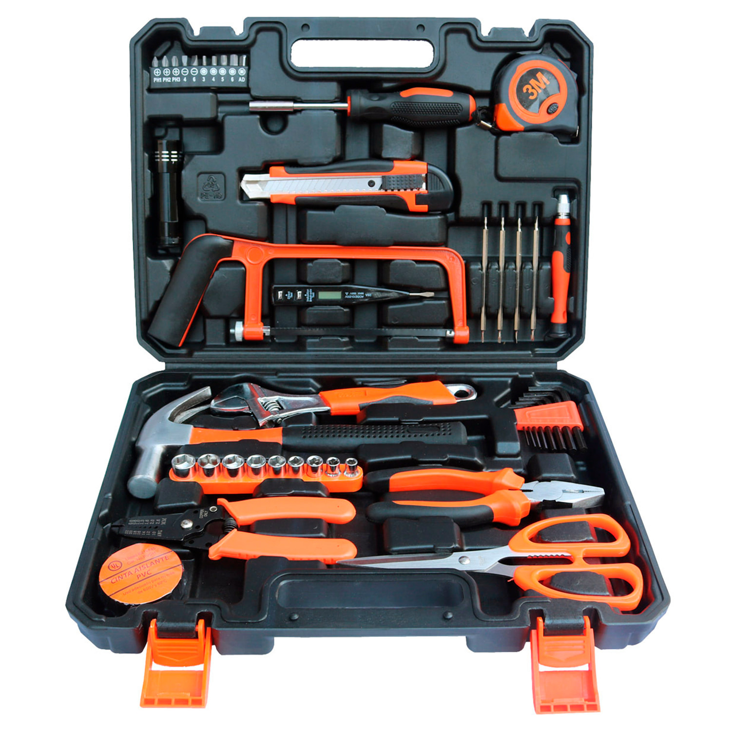 Set di attrezzi domestici con valigetta di trasporto e 45 pezzi.