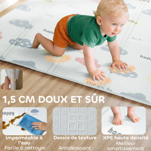 Tapis de jeu - tapis enfant pliable réversible - dim. 194 x 176,5 cm ép. 1,5 cm - chiffres lettres colorés