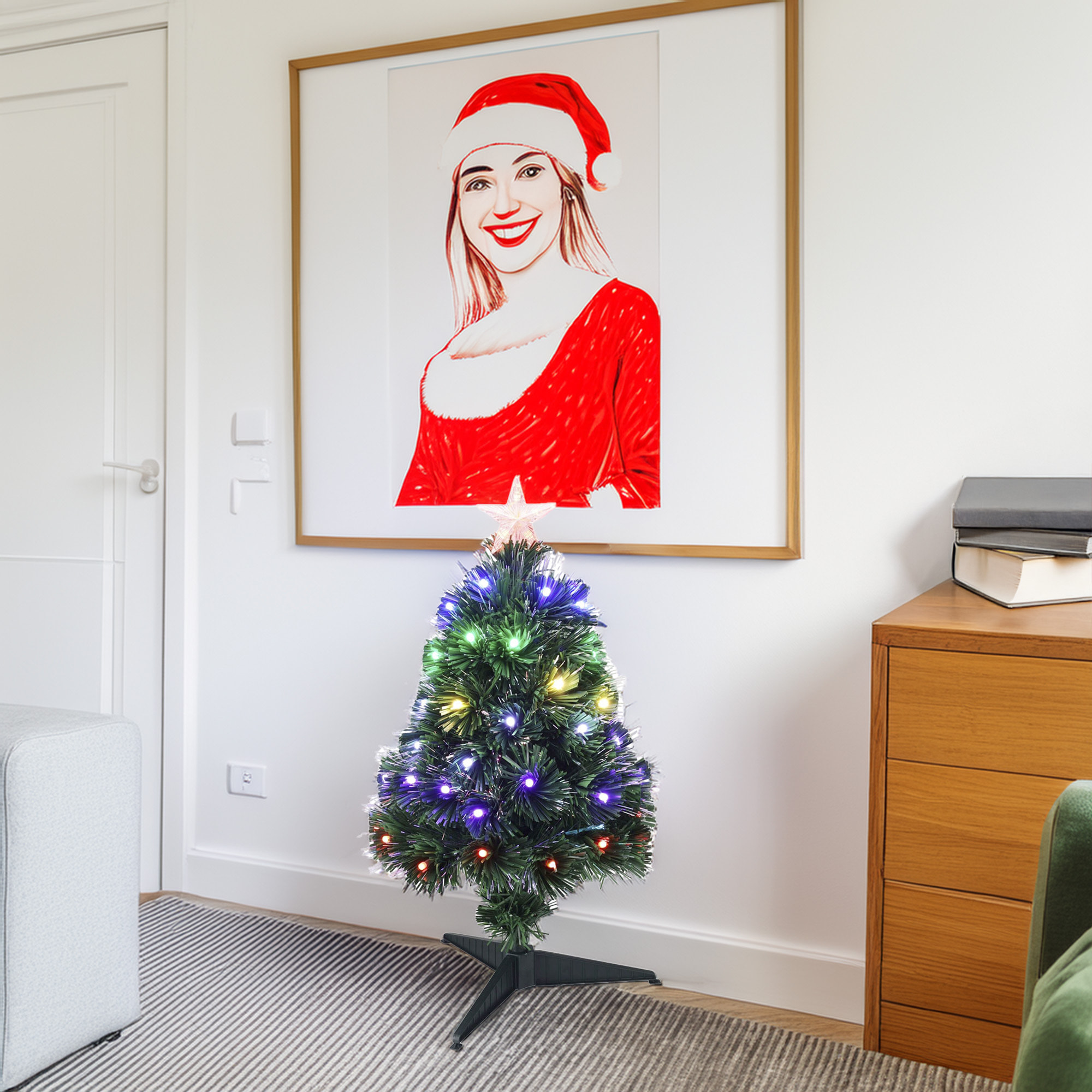 Árbol árbol de navidad de fibra óptica con 60 luces led rgb y 8 funciones de color h.60cm