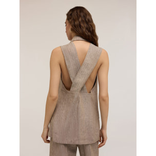 Motivi - Gilet monopetto gessato in lino - Beige