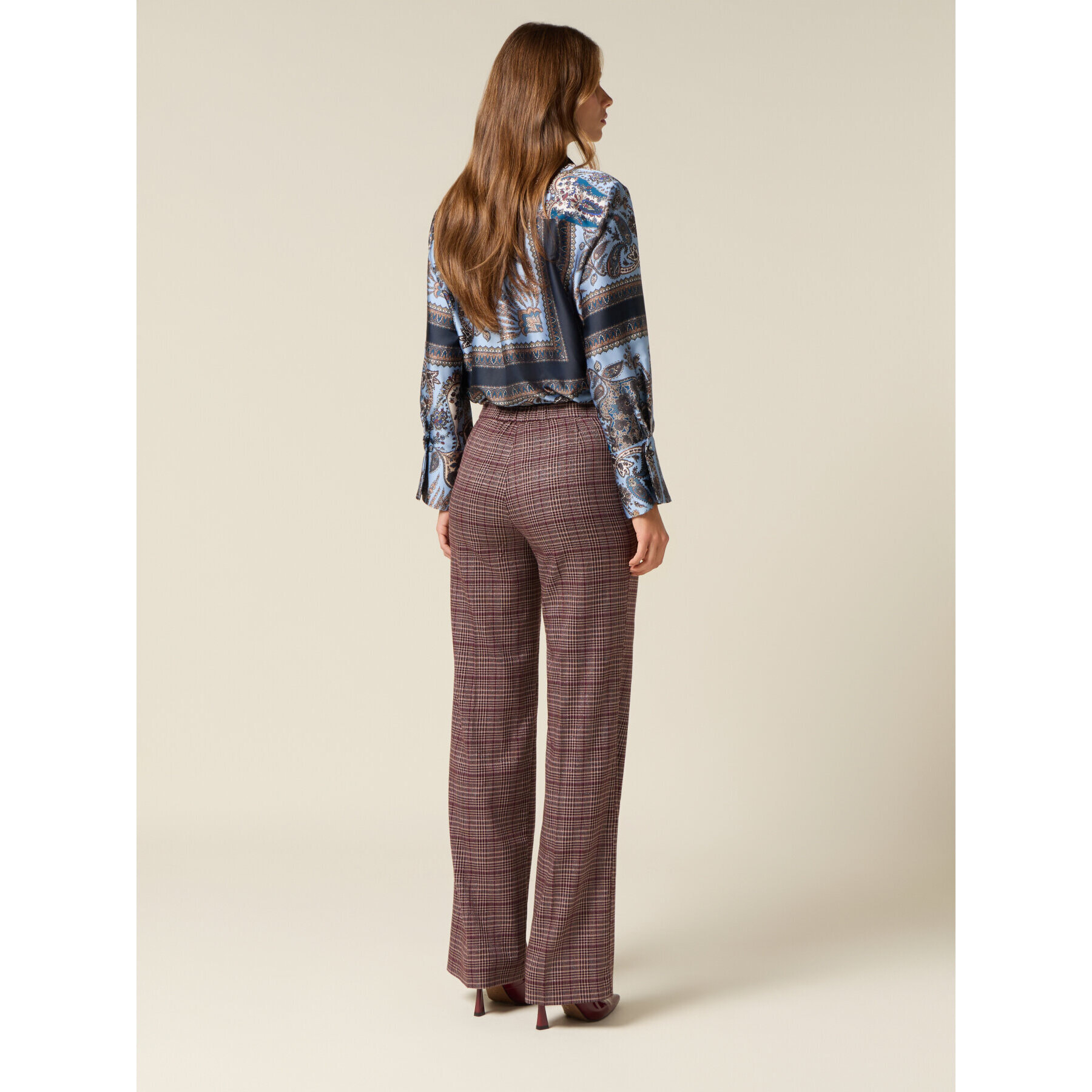 Oltre - Pantaloni in flanella check - Bordeaux