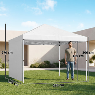 Carpa Plegable 3x3 m, Pop-up, con Pared Lateral, Cenador de Jardín con Protección UPF50+, Empuje Central, Altura Ajustable, Bolsa de Transporte, Gazebo para Camping, Exterior, Blanco