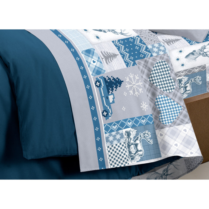 Completo Lenzuola in 100% Cotone Made In Italy Alpi Azzurro