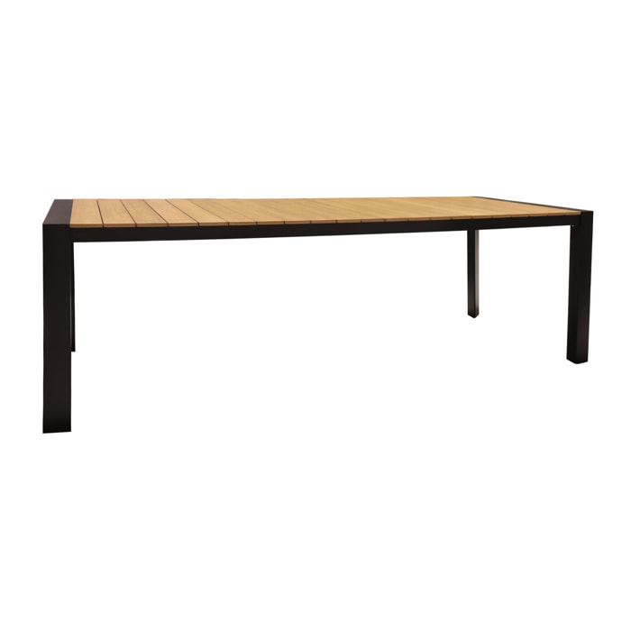 TABLE EN POLYWOOD ASPECT BOIS STRUCTURE EN MÉTAL NOIR 230X90X74CM BARI