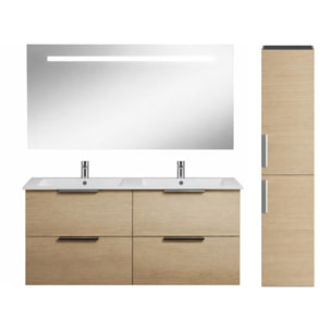 Meuble double vasque 120 cm BURGBAD Olena chêne clair + miroir + colonne