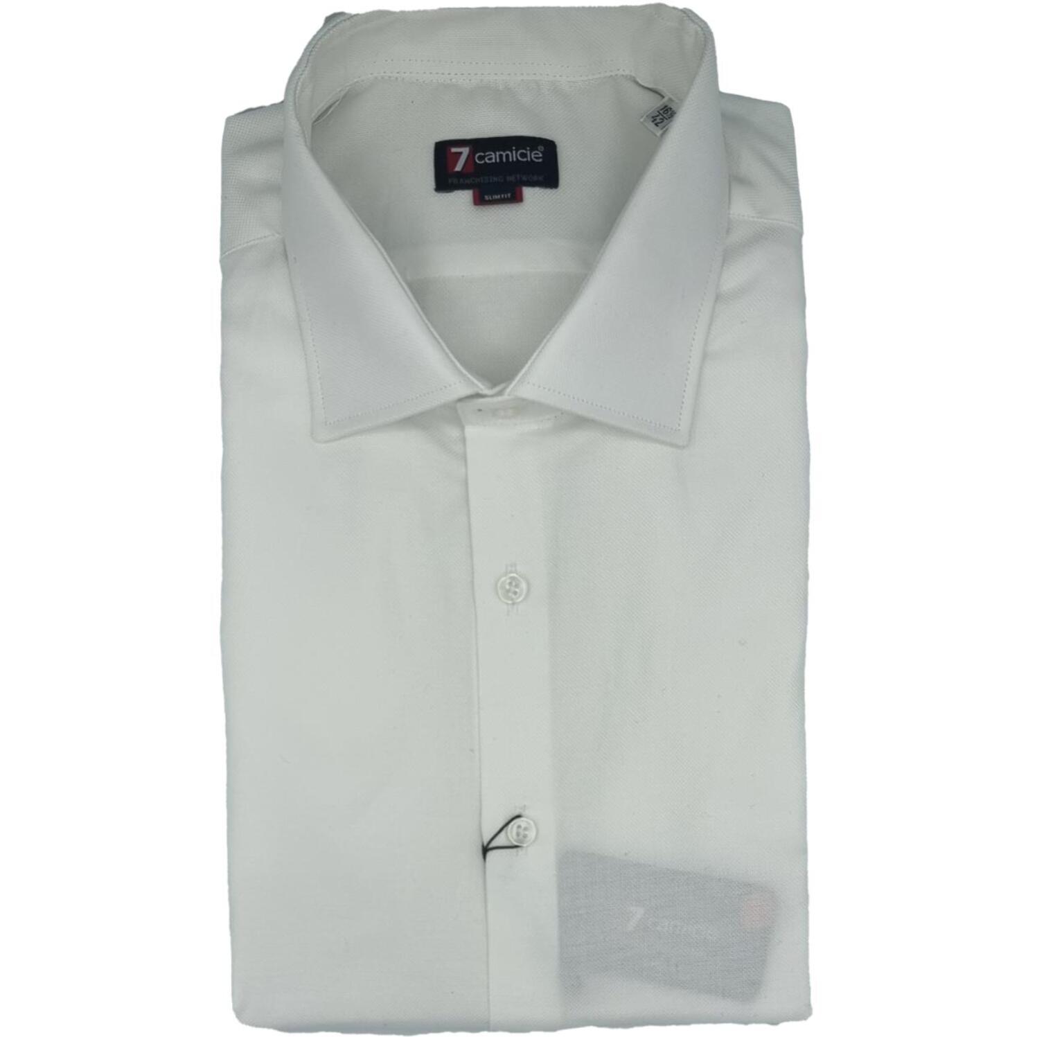 Camicia Uomo 1 Bottone Francese Slim Cotone Unito Bianco