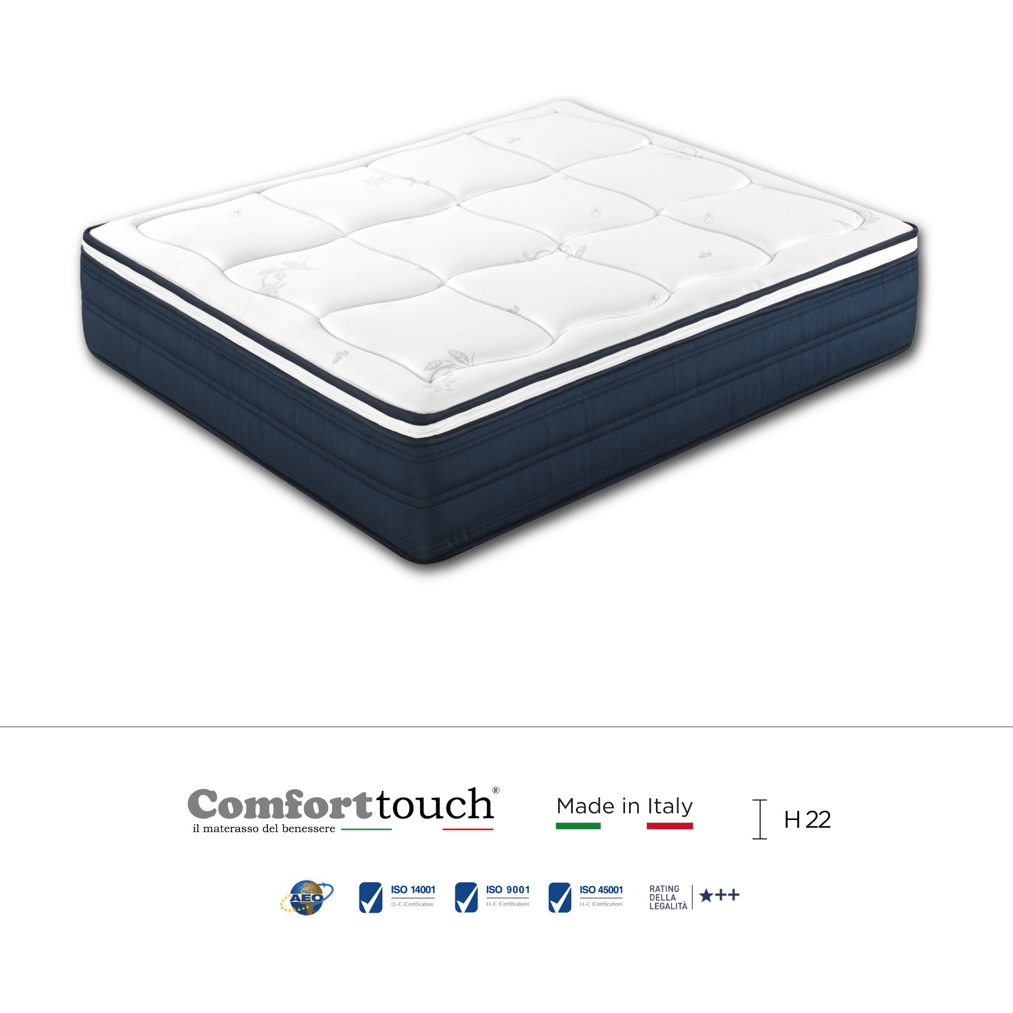 "Sky" H22 cm 140x190 coppia guanciali Memory OMAGGIO 2cm memory foam