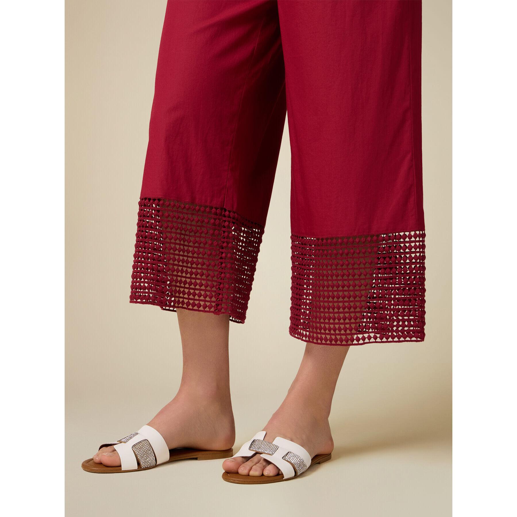 Oltre - Pantaloni cropped con inserti in macramé - Bordeaux