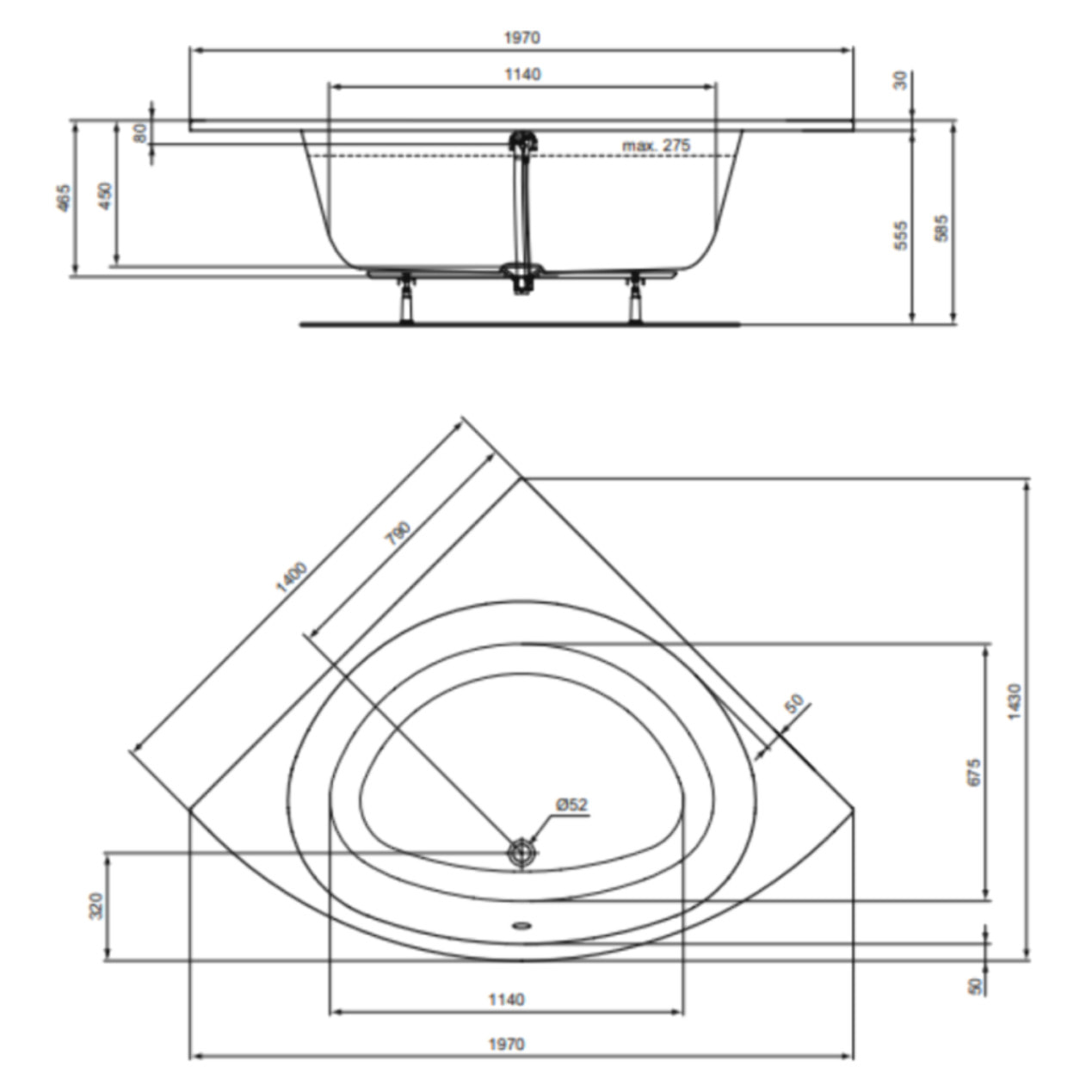 Baignoire d'angle 140 x 140 Ideal Standard i.life
