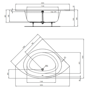 Baignoire d'angle 140 x 140 Ideal Standard i.life