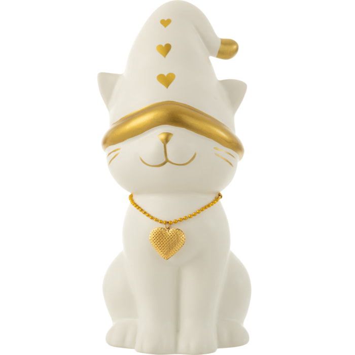 J-Line figurine Chat Coeur Chapeau Dolomite - porcelaine - blanc/or - large