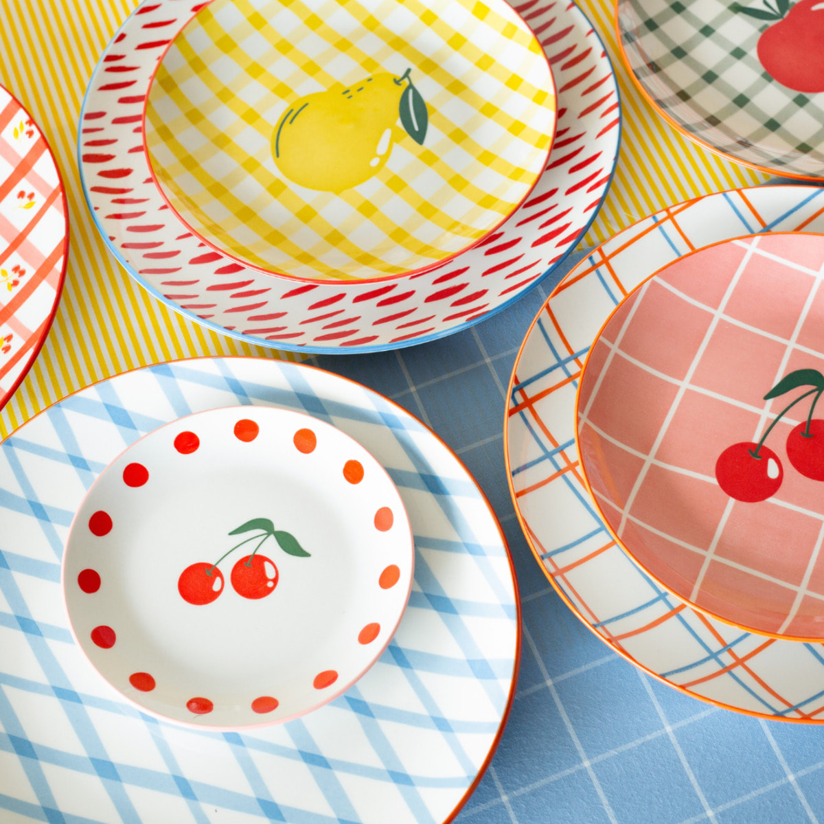Lot de 6 grandes assiettes, Fruits en Folie