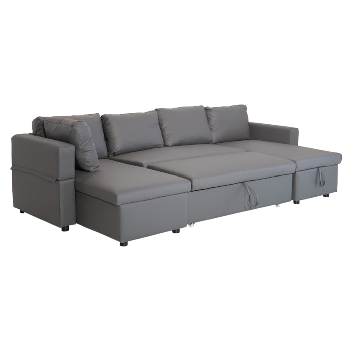 Canapé panoramique convertible simili SCOTT 4 places gris