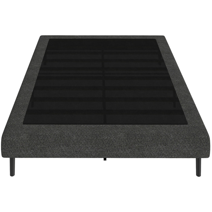 HOMCOM Cama Tapizada 144x195 cm con Funda de Chenilla, Marco de Cama Doble con Somier de Lamas de Madera, Patas de Acero, Diseño Moderno, Fácil Montaje, Carga 400 kg, Gris