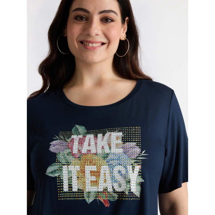 Fiorella Rubino - Camiseta con estampado y pedrería - Azul