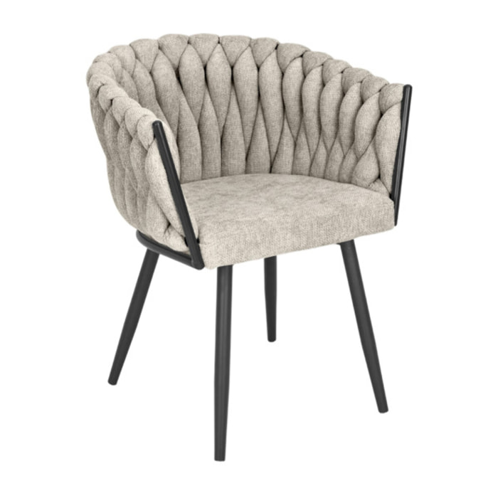 Chaise en tissu maille tressé matelassé avec accoudoirs - MELODIE 2
