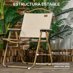 Pack de 2 Sillas Plegable de Camping, Sillas de Camping Portátil con Reposabrazos y Estructura de Acero, Silla para Pesca, Jardín, Terraza, Caqui