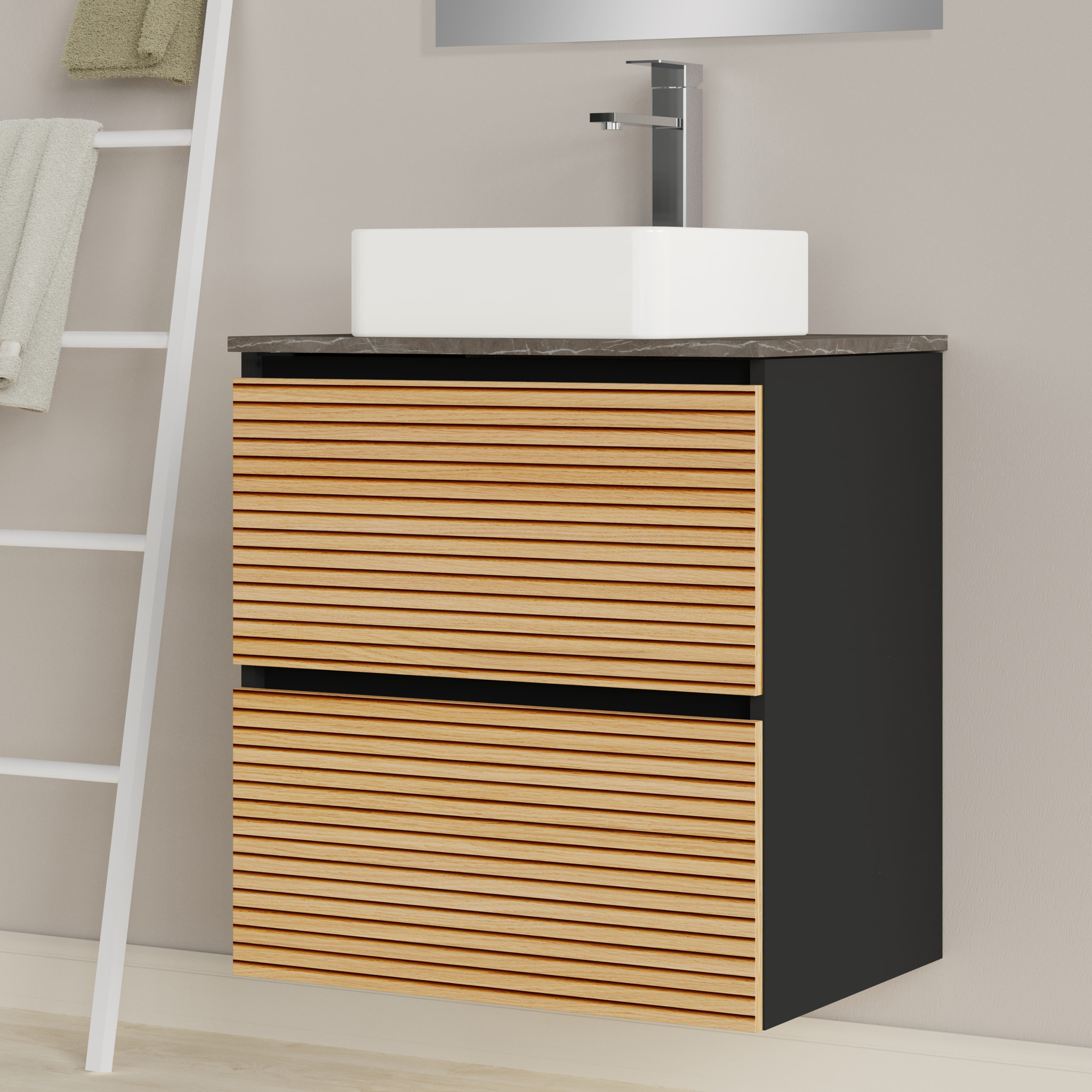 Ensemble de salle de bain BAMBU 2C, Alday, 60 cm, Solomon/Noir