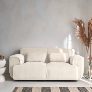 Canapé Wallas. 2 places. tissu velours côtelé blanc crème L 180 x P 98 x H 73cm