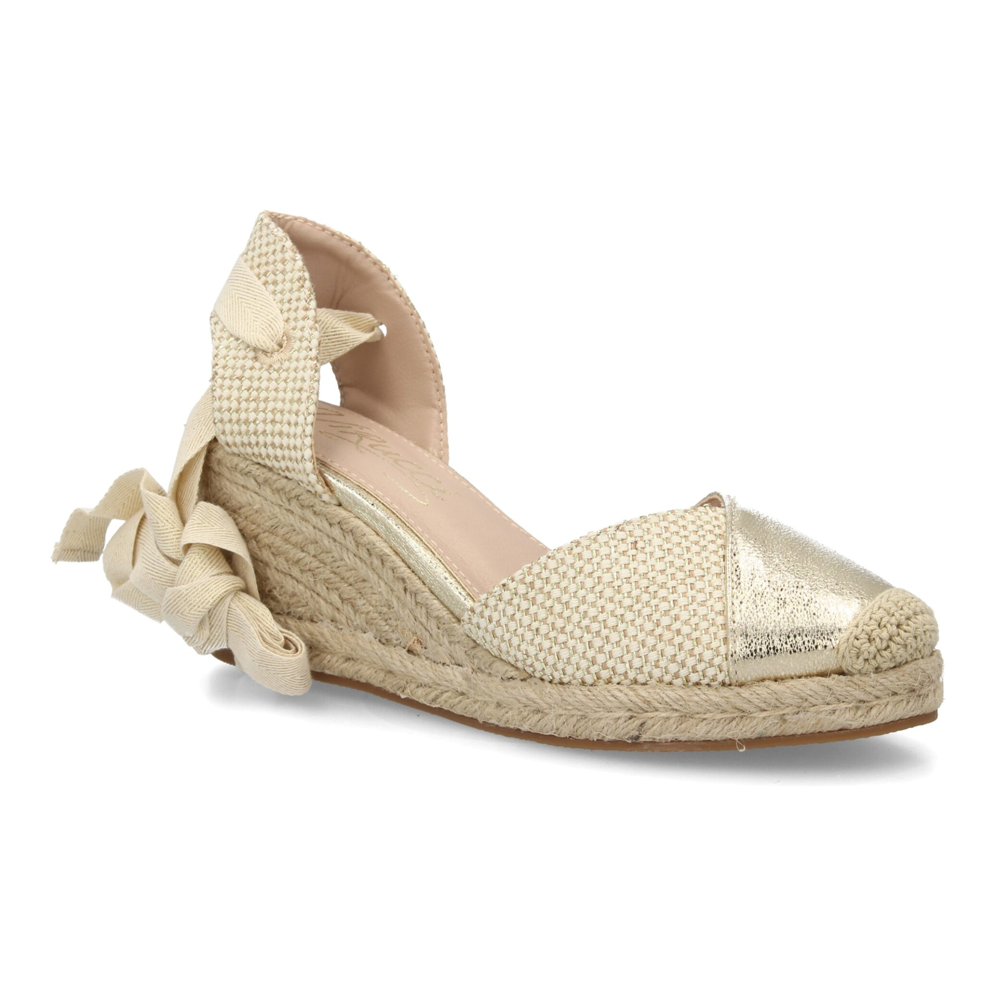 Alpargata de cuña baja de esparto con cintas