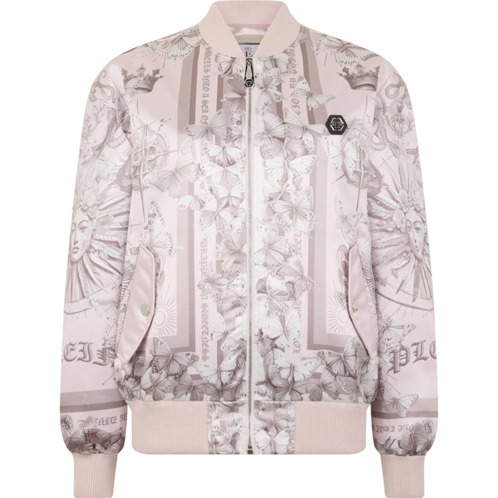 PHILIPP PLEIN Oversized Satin Bomber Butterfly Tattoo