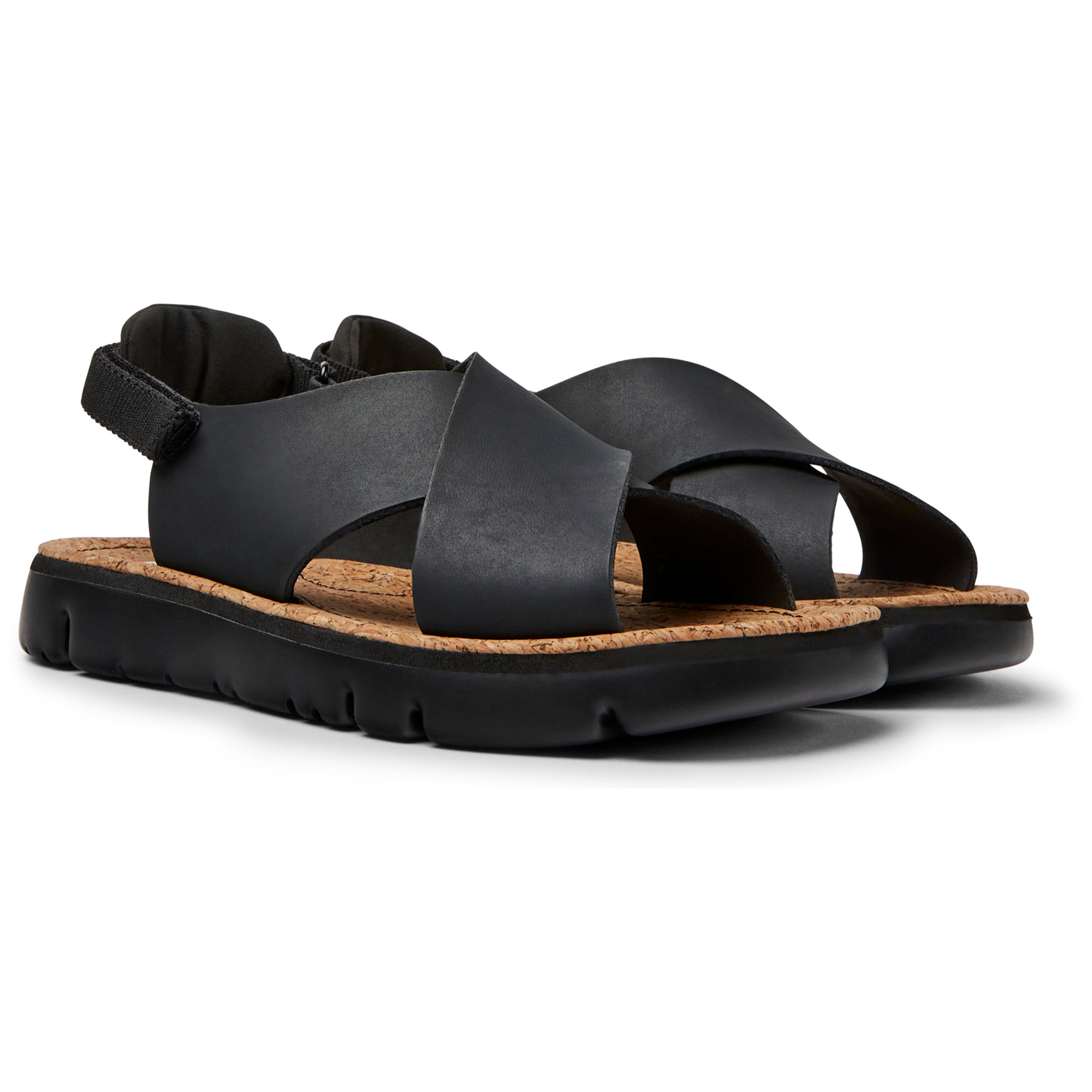 Sandalias - CAMPER Oruga - Negro - Piel (Becerro con aspecto de goma) / Tejido técnico (PET reciclado)