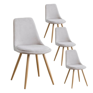 Pack de 4 chaises -tissu et bois, pieds métaliques-couleur beige 47 x 87 x 51 cm