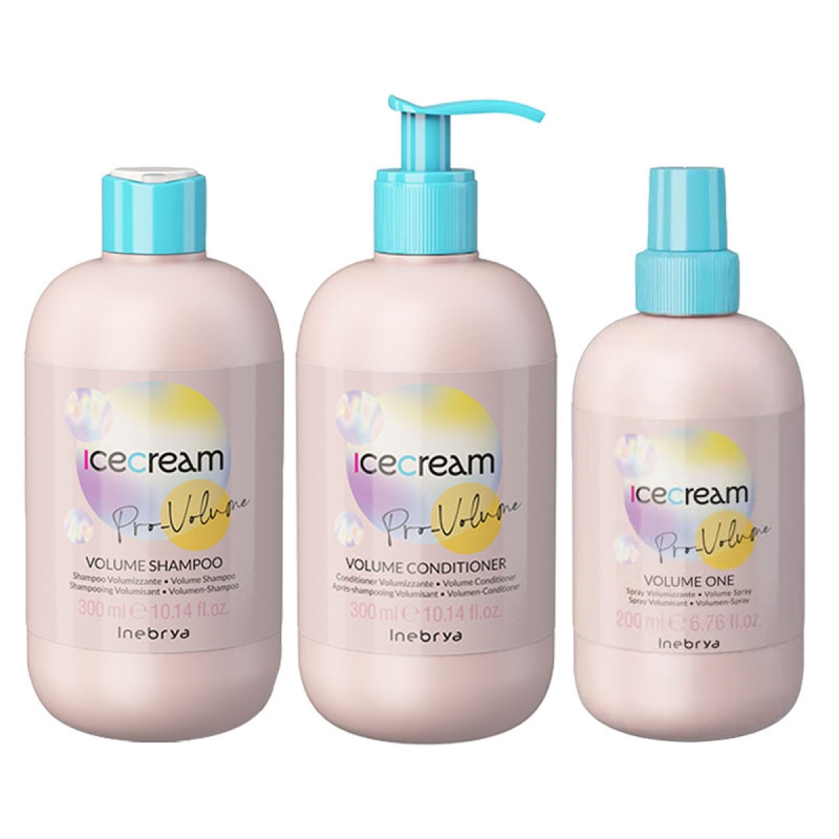 INEBRYA Kit Ice Cream Pro Volume Shampoo 300ml + Conditioner 300ml + Spray 200ml