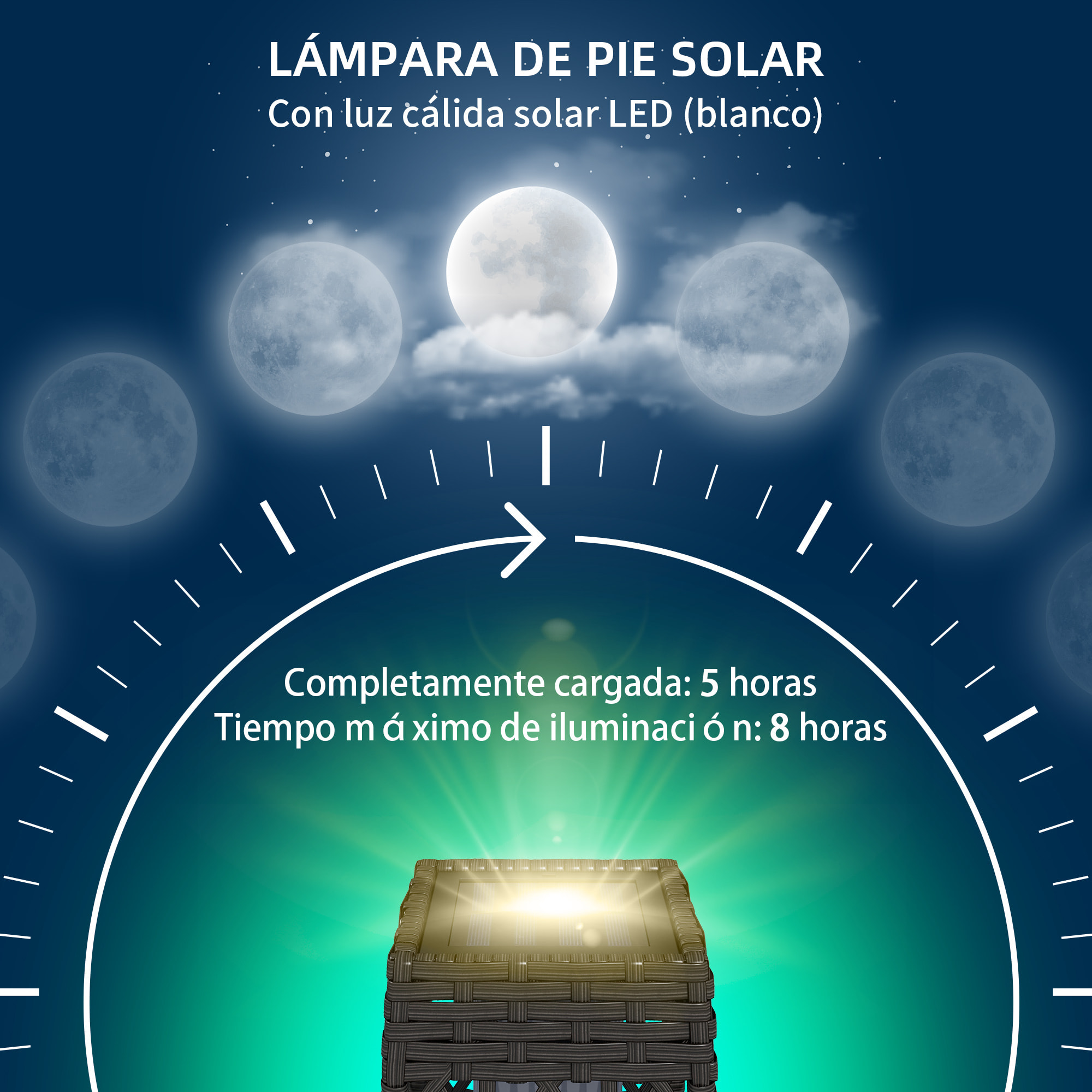 Linterna de Jardín de Ratán Sintético Farola Solar con Luces LED Encendido y Apagado Automático para Terraza Balcón Patio 20x20x68 cm Gris