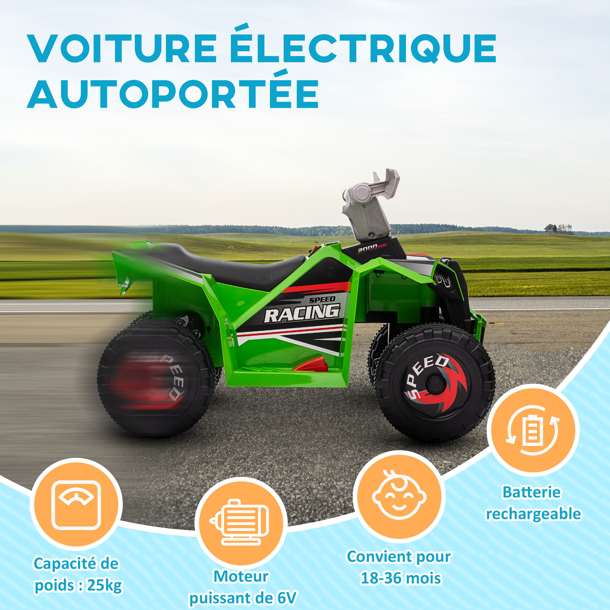 Quad électrique enfant V. max.  2,5 Km/h 6 V vert