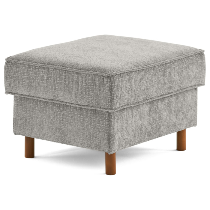 Jake - pouf en tissu velours relief - pieds en bois foncé - Gris clair