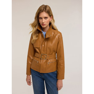 Motivi - Giacca con cintura in tessuto spalmato - Marrone