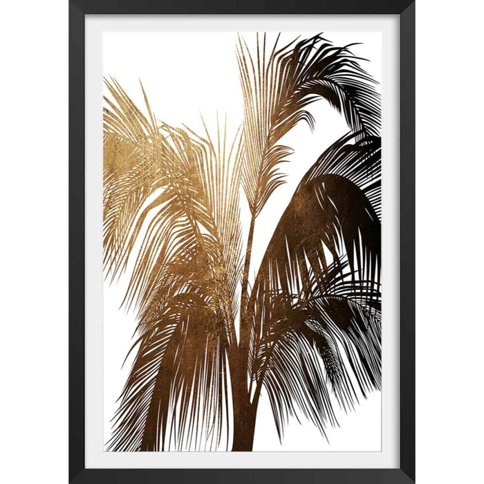 Poster tropicale palme de bronze Affiche + cadre en bois - Noir